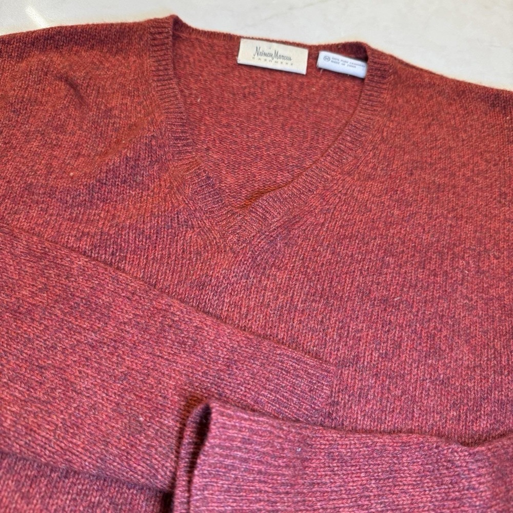 Vtg Nieman Marcus Red/Orange Cashmere‎ Sweater Tunic Womens Med